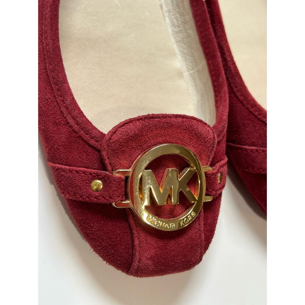 Michael Kors Fulton ballet flat Red gold MK logo suede leather Size 10 - Picture 2 of 6